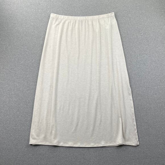 EILEEN FISHER Skirt Large Beige Stretch Jersey Knit Midi Pull On Oat Heather - Picture 1 of 12